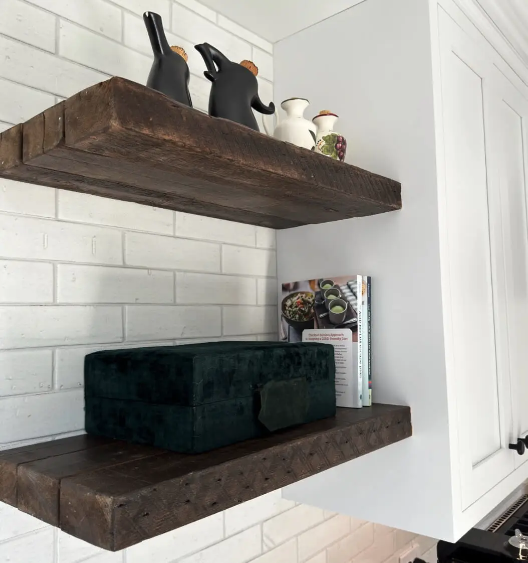 Wooden floating accent shelves to display selected items